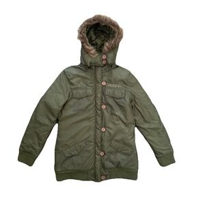 Roxy Jacket Women's L Green Faux Fur Hood Removable Fleece Lined Winter Coat